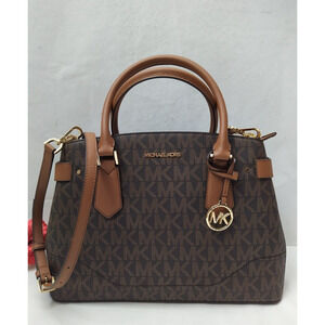 Michael Kors Lynn Brown Lugg MK Printed Large EW Satchel Bag - NWT $398